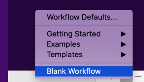 screenshot of the create new workflow context menu