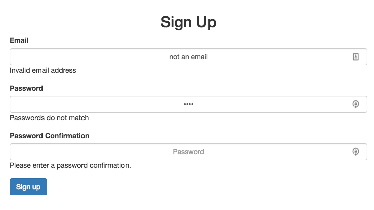 redux signup form with unstyled errors